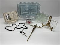 Tiara Last Supper Plates, Onyx Rosary, Crucifix