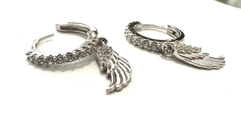 Sterling Silver Angel Wings Hoop Earrings