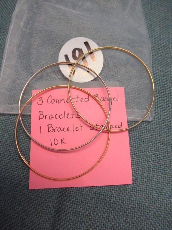 3 CONNECTED BANGLES 1 STAMPED 10K