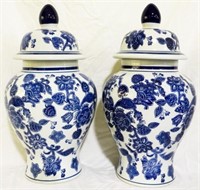 Pair 18" Blue & White Ginger Jars