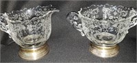 Cambridge glass sugar creamer on sterling bases