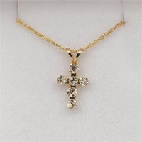 10KT. YELLOW GOLD GENUINE AQUAMARINE CROSS