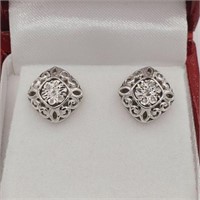 STERLING SILVER GENUINE DIAMOND EARRINGS, 10