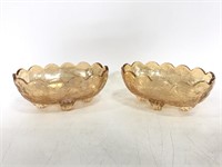 Two carnival glass small footed dishes