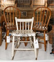 (2) Antique Spindle Back Chairs and (1) White