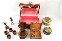 Antique Jewelry Box, Vintage Music Box, Brass Bell