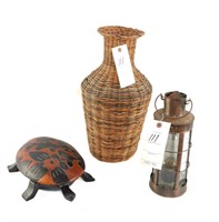 Wooden Turtle Box, Decorative Basket and a Copper