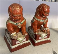 Pair of Chinese Red Glazed Fengshui Style Foo Dog