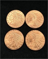 Lot of Four Indian Head 1 oz. Copper Rounds