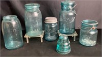 Blue Glass Ball Mason Jars and Insulator