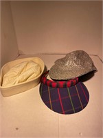 dixie cup plaid visor and silver sequin hats