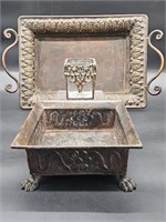 (3) Brown Metal: Planter, Trays, & Candle Holder