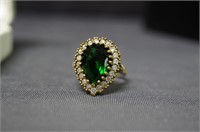 Sterling Emerald Ring W/ White Sapphires