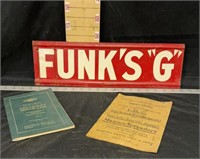 Funk’s "G" Metal Sign, Assorted Vintage Manuals