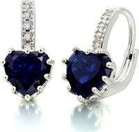 14k Gold-pl. 8.00ct Blue Sapphire Heart Earrings