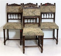Antique Carved Bonnet Side Chairs - tapestry seats