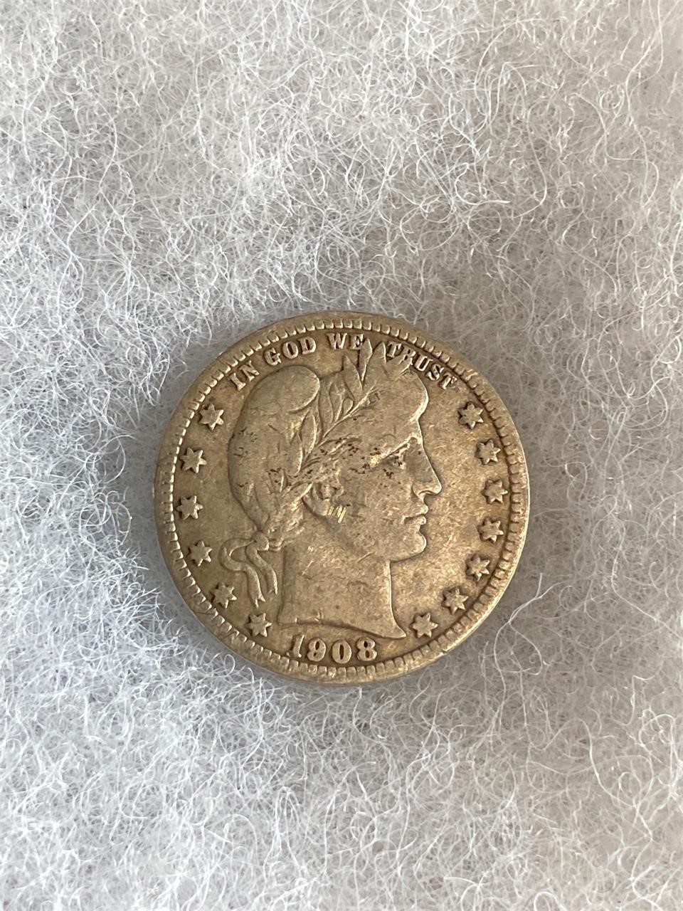 1908 O Barber Quarter