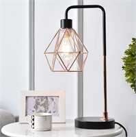 $74  2-Rose Gold Industrial Lamp, Black Base, Geom