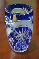 Imperlux Cobalt Blue Lead Cut to Clear 7 3/4" Vase