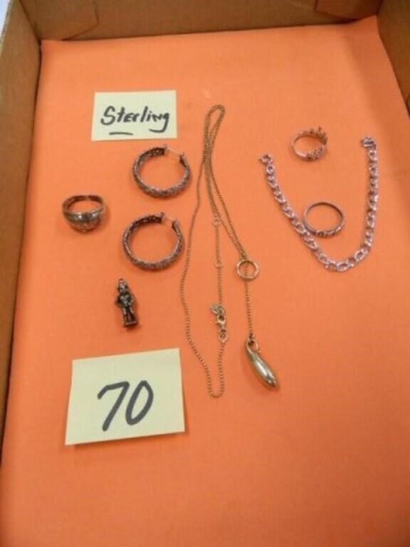 8 Sterling Items - Rings, Bracelet, Necklace,