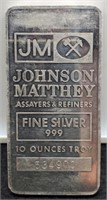 (10) Troy Oz. Silver Bar "JM" Sold By The Ounce