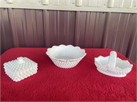 Fenton hobnail bowl and covered dish
