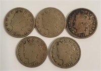 (5) 1912 V Nickels