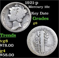 1921-p Mercury 10c Grades g+