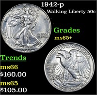 1942-p Walking Liberty 50c Grades GEM+ Unc