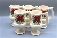 5 Vtg. Ceramic Poinsettia Irish Coffee Mugs