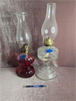 (2) Clear Glass Kerosene Lamps - 18.5"