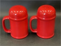 Red Salt & Pepper Shakers w Handles