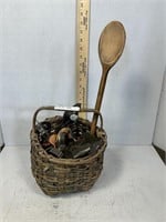 Basket with Cookie Cutter Wind Chime, Wooden Spoon