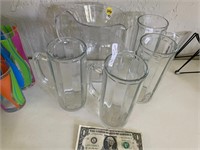 pitcher and 4 clear glasses