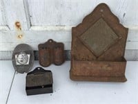 GROUPING OF ANTIQUE MATCH HOLDERS / COMB HOLDER