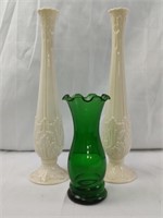 Lenox Woodland Bud Vase & Green Crimped Vase