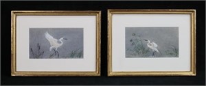 Aiden Lassell Ripley Pair of Gouaches Cranes