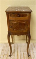 Louis XV Style Marble Top Mahogany Side Cabinet.