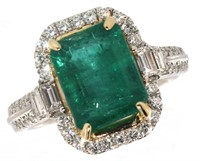 14k Gold 4.17 ct Natural Emerald & Diamond Ring