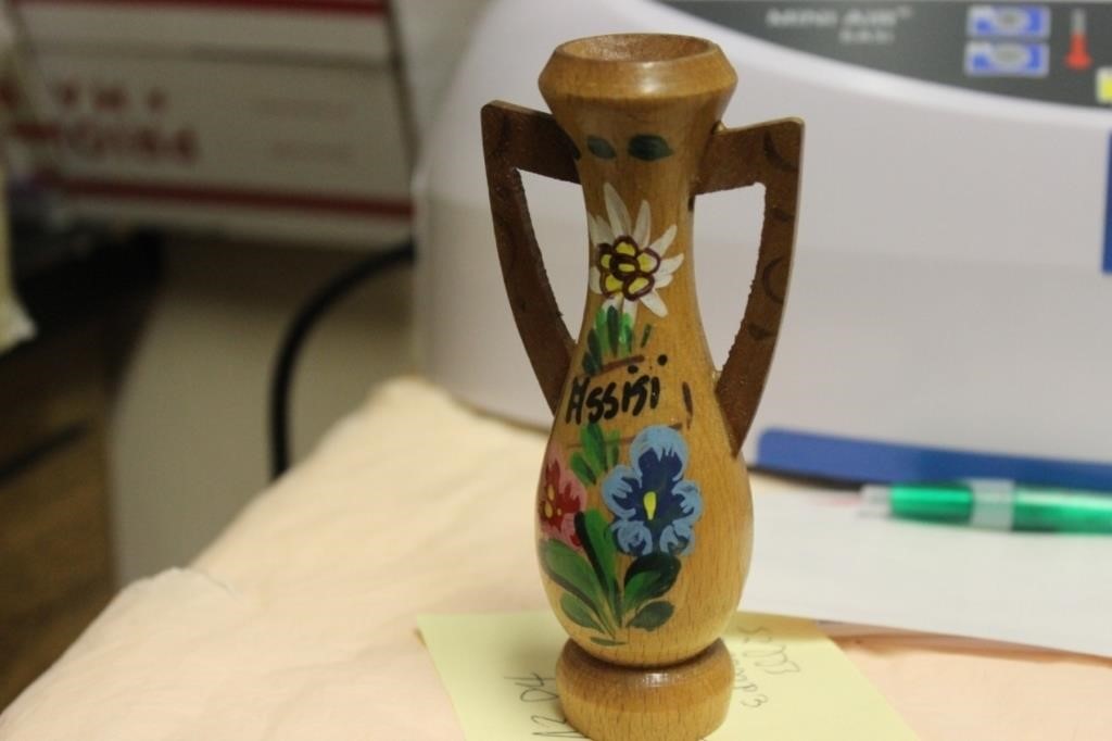 A Wooden Miniature Hand Painted Vase - Signed