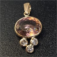 $2370 14K  Tourmaline(3ct) Diamond(0.25ct) Pendant