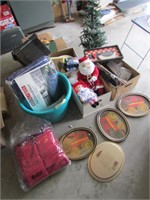 trays,red towels,christmas items & boxes of items