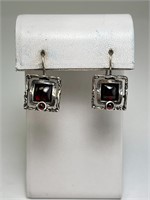 Sterling Unique Garnet Earrings 9 Grams Twt