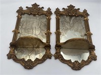 Pair Antique Gilt Mirror Back Shelf Wall Mount