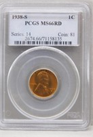 1938-S Lincoln Cent. MS66 Red PCGS.