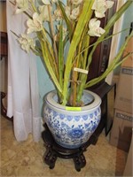 Chinese Style Blue & White Ceramic Jardiniere