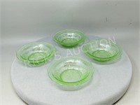 4 Fedral uranium glass - 7 1/2" bowls - 1930's