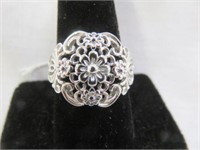 STERLING INTRICATE FLOWERS RING SZ 9
