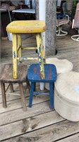 3 wood patina yellow blue footstool plant s