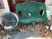 VINTAGE WICKER LOVESEAT AND CHAIR